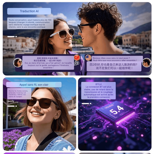 Lunettes traducteur instantané Bluetooth connectées marron