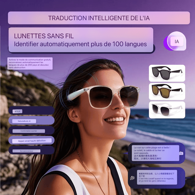 Lunettes traducteur instantané Bluetooth connectées marron