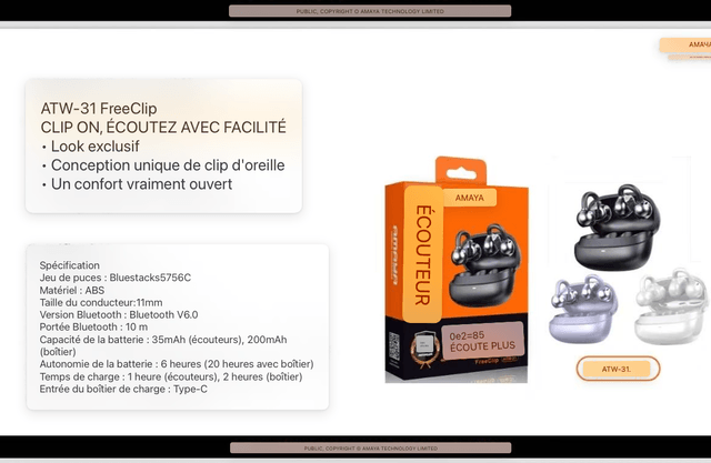 Écouteurs Bluetooth blanc Conception unique du clip oreille