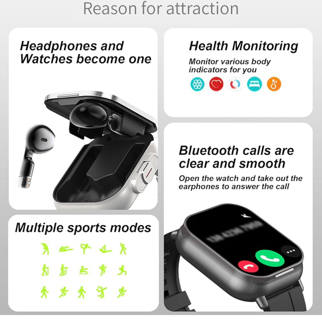 Montre intelligente avec Écouteur intégré couleur Noir 