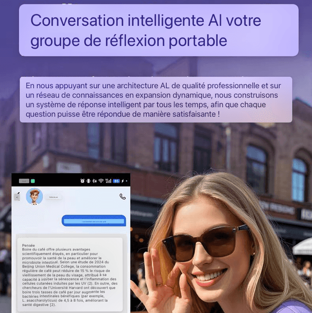Lunettes traducteur instantané Bluetooth connectées marron